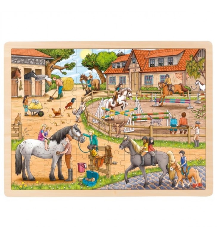 Puzzle Escola de Equitação em madeira com 96 peças Goki 57367