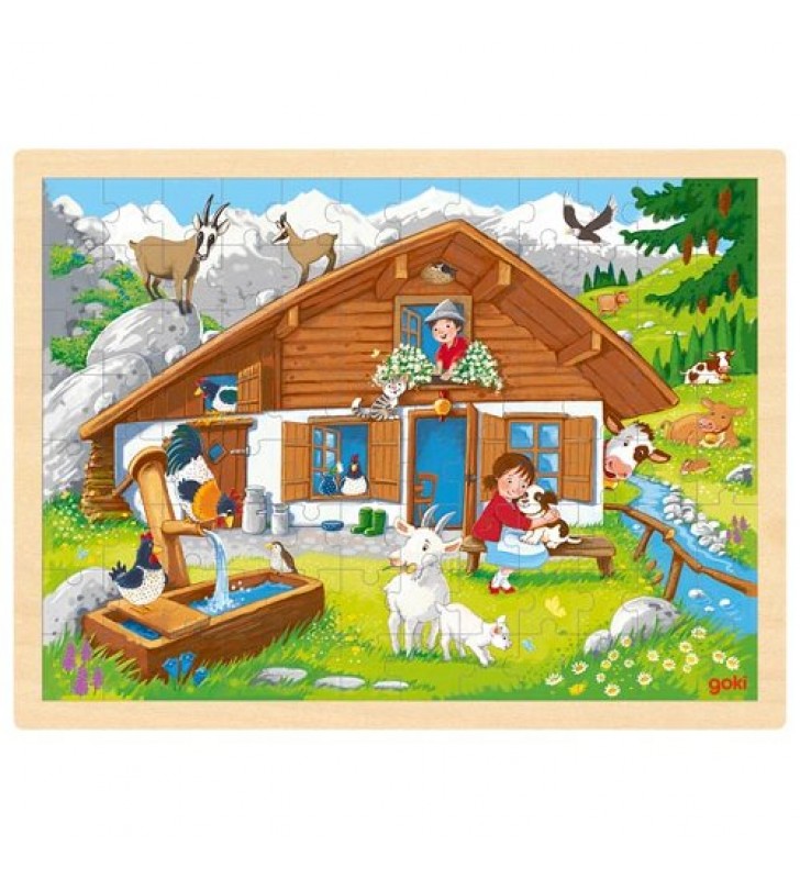 Puzzle Puzzle nos Alpes em madeira com 96 peças Goki 57381